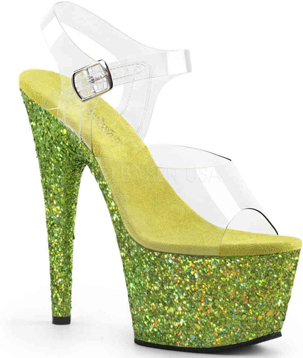 EU 42,5 = US 12 | ADORE-708LG | 7 Heel, 2 3/4 PF Ankle Strap Sandal W/ Glitter Bottom